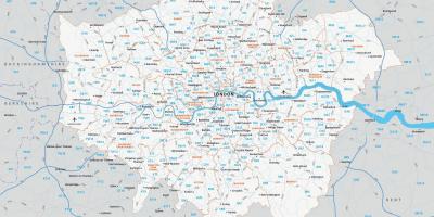 Londonas postcode map - Pasta kodu karte, Londona (Anglija)